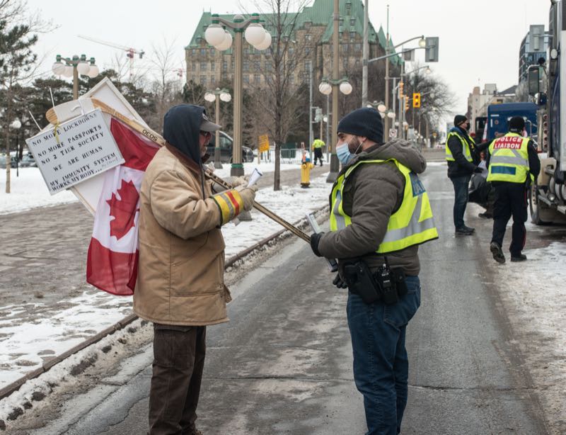 The 20th day of the Truckers “Freedom Convoy” protest in Ottawa, Ontario, February 16, 2022. Photo by Garth Gullekson