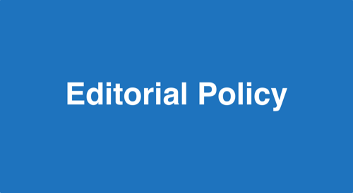 A blue sign with white text saying "Editorial Policy"